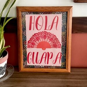 Hola Guapa “Hello Gorgeous” Spanish Travel Flamenco Fan Canvas Art Print Framed